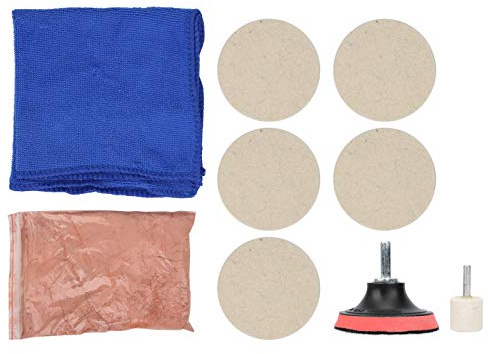 Kit per lucidare il vetro, 100 g di polvere di ossido di cerio e tampone di lucidatura in lana e ruota in lana, dispositivo di rimozione dei graffi per parabrezza per finestrini dell'auto, per lucidar