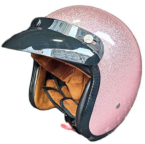 EBAYIN Retro Harley Halbhelm Jethelm Motorrad Jethelm 3/4 Helm Cruiser Chopper Scooter Motorrad Fahrrad Sicherheit Antikollisionshelm DOT + ECE Zertifiziert,Pink-S=（55~56cm）