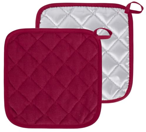 Presine da Cucina in Cotone Accessori per Cucina Pentole Forno Resistente al Calore Lavabile Grande Set di 2pz (Rosso scuro)
