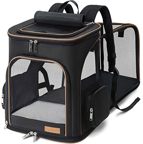 Lekesky Groß Katzenrucksack Hunderucksack für Katzen und Hunde bis 8-10kg, Erweiterbar Faltbare Haustier Rucksack, Schwarz, XL