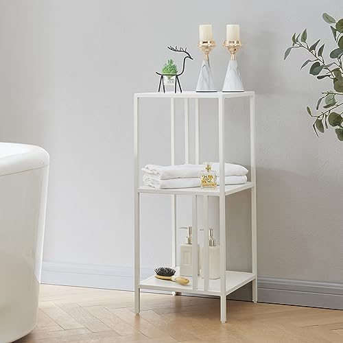 [en.casa] Standregal Kumlinge Schmales Regal mit Ablagen Mehrzweckregal Badregal stehend Bücher Deko Pflanzen 80 x 35 x 35 cm für Bad Wohn- und Schlafzimmer Büro Weiß