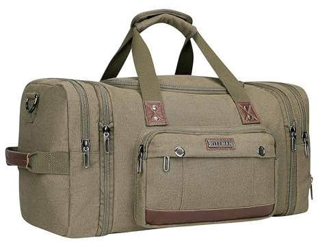WITZMAN Sac de Voyage Homme en Toile Extensible Convertible Sac de Sport | Extensible 40-48L, Avec Compartiment Chaussures et Poche Sèche/Humide, Cabine, Pour Sport, Week-end, Nuitée, A8007 Vert Armée