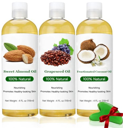 【100Ml*3Pcs】 VEROA Body Oil 100% Almond & Grapeseed & Pure Coconut Oil Set,Natural and Cold Pressed Body Oil for Women,Suitable for Skin, Hair, Massage,Hydrating and Nourishing