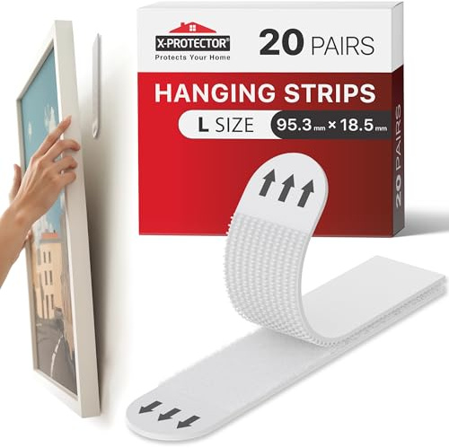X-Protector Picture Hanging Strips - 20 Pairs Damage Free Picture Hangers - Self Adhesive Hangers Without Nails - Heavy Duty Wall Hanging Strips - Wall Sticky for Hanging Up to 20 LBS (Size L)