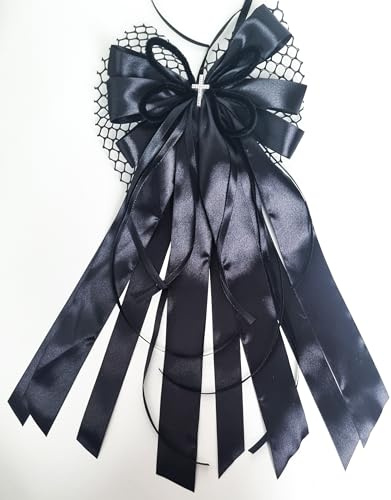 CaPiSo 20x40cm Grande Fiocco Farfalla Pronto SENZA ARTIGIANATO Fiocco Decorativo Lutto Funerale Fiocco Tombale Bouquet Funebre Fiocco Antenna (Fiocco Nero Croce)