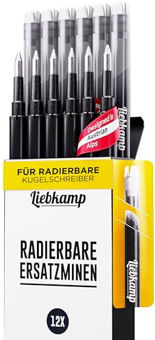 LIEBKAMP Raderbara ersättningspatroner svart 0,7mm [12 st] För raderbar kulspetspenna, kulspetspenna raderbar, suddstift, raderbar penna, gelpenna