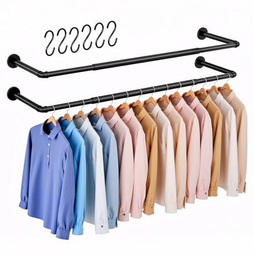 Uptyia Perchero de Pared Industrial, 67,5-111,5 cm Extensible, Negro, Hierro Resistente, Juego de 2 (Negro)