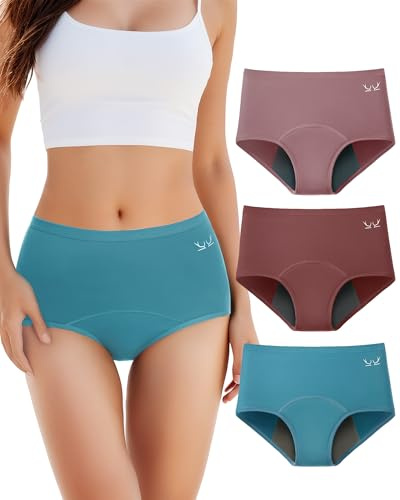 TANSTC Mutande Mestruali Donna, 4 Strati Ultra Assorbenti, Slip Donna Cotone da Ciclo Mestruale Donna Flusso Abbondante, Lavabile E Riutilizzabile, Rosa/Rosso/Verde (M 3 Pezzi)