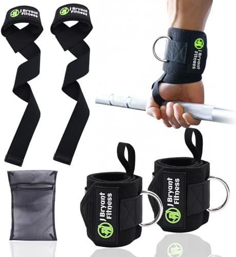 J Bryant handledsbandage och draghjälpmedel i 3-i-1 fitness-set med D-ring för kabeldragmaskiner och tvättbar nätväska – robust utrustning för gym bodybuilding och korslyft för kvinnor och män