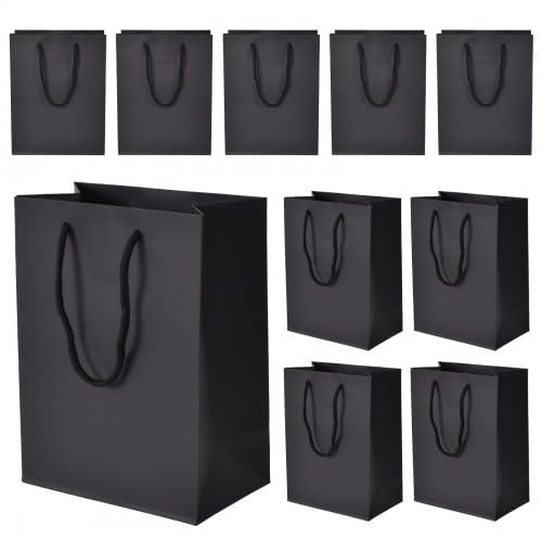 10 bolsas de regalo de papel con asa, color negro, bolsas de papel kraft reutilizables, con asa, para Navidad, fiestas, cumpleaños, bodas, compras, manualidades, calendario de Adviento (28 x 10 x 20