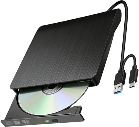 Aivane Lecteur CD DVD Externe pour PC USB 3.0 et Type-C, Ultra Mince Portable CD/DVD±RW Drive DVD Enregistreur Lecteur Optique Plug and Play Compatible avec Windows/Linux/MacOS/Laptop/Desktops
