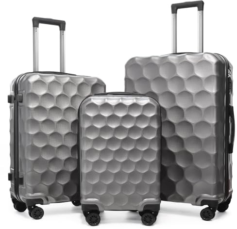 Aklsvion Lot de 3 Valises 20/24/28 Pouces - Coque Rigide, Serrure Intégrée, Roues 360° Multidirectionnelles, Valise à roulettes pour Voyage (Gris)