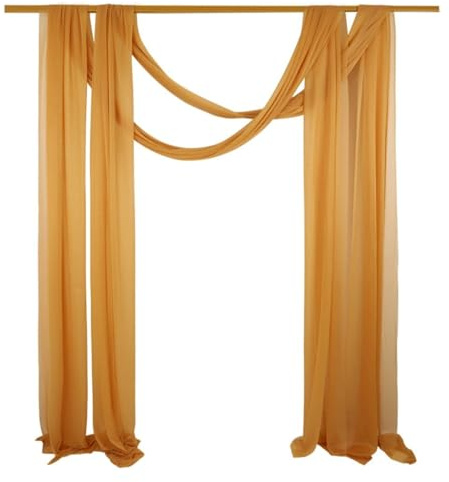 Hearda Hochzeitsbogen Vorhang, Querbehang Chiffon Vorhang Hochzeit 2 Stück Chiffon Tüll Freihanddeko Gardinen für Torbogen Zeremonie Fotografie Party Geburtstag Empfang (Senfgelb C,75x600cm)