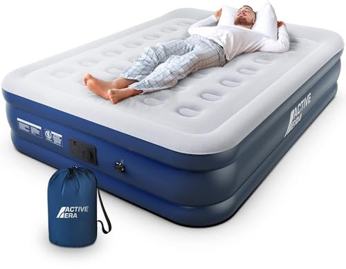 Active Era Premium 20 Queen Air Mattress with Built in Pump, Raised Pillow, Puncture Resistant Waterproof Soft Top, Elevated Inflatable Bed for Guests Queen Size Blow Up Mattress, Quick Electric Pump
