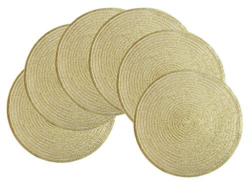 SHACOS Set of 6 Round Gold Placemats Washable Heat Resistant Table Decoration Christmas Table Decoration for Dining Room, Kitchen, Wedding, Party - 38 x 38 cm