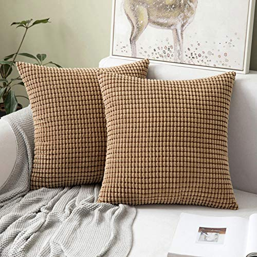 MIULEE 2er Set Kissenbezüge Kordsamt Dekokissen Kissenbezug Sofakissen Dekorativ Couchkissen Kissenhülle Bezug Weich für Wohnzimmer Schlafzimmer 24x24 Inch, 60x60 cm Braun