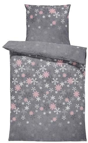 Leonado Vicenti Winter Bettwäsche Thermo Fleece Flausch Kuschelig Warme Garnitur Bettbezüge Set, Größe:4 teilig 135x200 cm, Farbe:Kristall grau