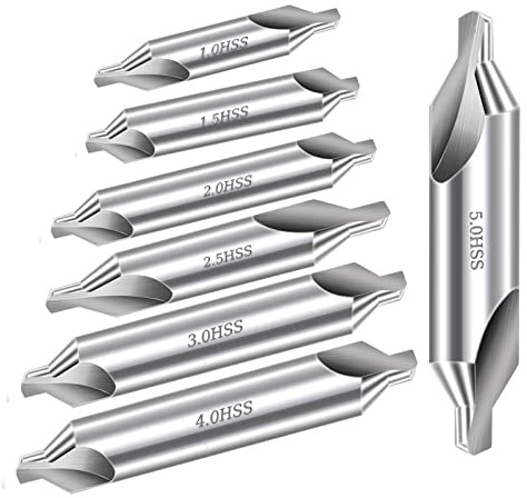 Aleric Center Drill Bits Set - High Speed Steel Center Drill Bit Countersink Tools for Lathe Metalworking, 7 pcs 60-Degree Angle Centering Drill in Size 1.0 1.5 2.0 2.5 3.0 4.0 5.0