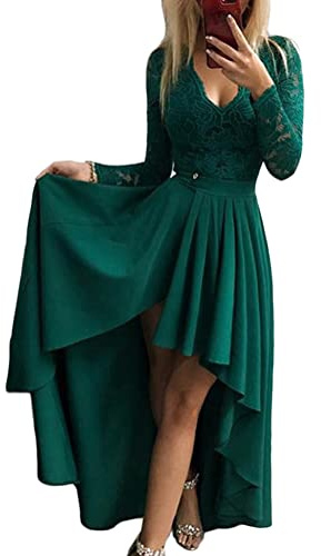 ORANDESIGNE Donna Vestito Lungo Pizzo Abito da Cerimonia Elegante Vestiti da Matrimonio Lunghi Maniche Lunghe Formale Banchetto Sera Maxi Dress E Verde XL