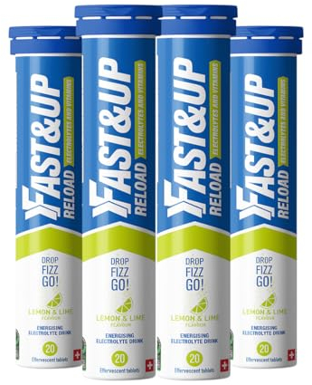 Fast&Up Reload – Lemon & Lime Flavour – 80 Effervescent Tablets – Instant Electrolytes for Rapid Hydration & Energy - Added Vitamin C & B12 for Performance, Wellbeing, Travel & Recovery –Vegan