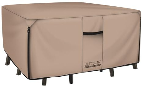 ULTCOVER Square Patio Heavy Duty Table Cover - 600D Tough Canvas Waterproof Outdoor Dining Table and Chairs General Purpose Furniture Cover Size 86 inch