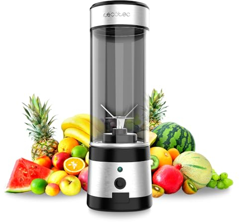 Cecotec Tragbarer Einzel-Smoothie-Mixer WanderlustMix USB. 126W, Kompakt, 400ml-Becher, 4 Klingen mit schwarzer Titanbeschichtung, 15 Nutzungen Autonomie