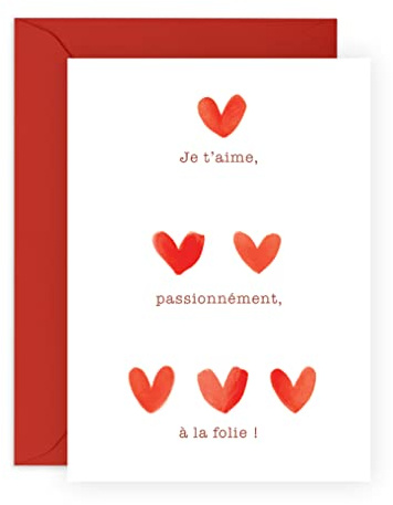 Central 23 Carte d'anniversaire pour femme - JE T'AIME, PASSIONNEMENT, A LA FOLIE - Carte de voeux pour homme - Pour la Saint-Valentin ou anniversaire de mariage - pour lui, elle, mari, femme