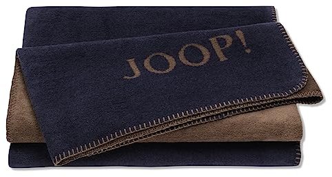 Joop!® Uni-Doubleface I weiche Kuscheldecke in Marine-Karamell I Wohndecke aus Baumwolle und Polyacryl in Dunkelblau I Tagesdecke 150x200cm | nachhaltig produziert in DE I Öko-Tex Standard 100