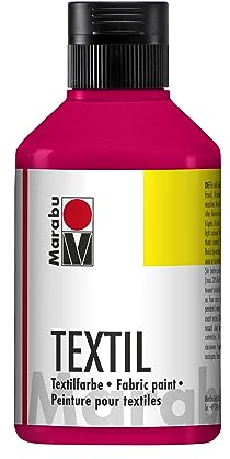 Marabu 17160013031 - Textil Stoffmalfarbe für helle Stoffe, Kirschrot 250 ml, Druckfarbe auf Wasserbasis, waschbeständig bis 60°C, Fixierung durch Bügeln o. Backofen