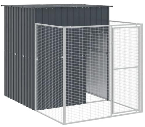 vidaXL Caseta para Perros, Perrera con Tejado Puerta, Casa para Animales, Jaula para Jardín Patio, Acero Galvanizado Gris 165x251x181 cm
