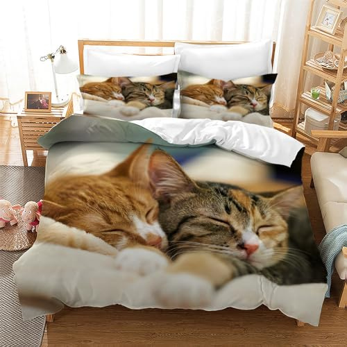 CXYXHW Juego de ropa de cama de 200 x 200 cm, 3D con diseño de gatos, microfibra, juego de ropa de cama de 3 piezas con cremallera, estampado de animales para niñas y niños (C, 200 x 200 cm)