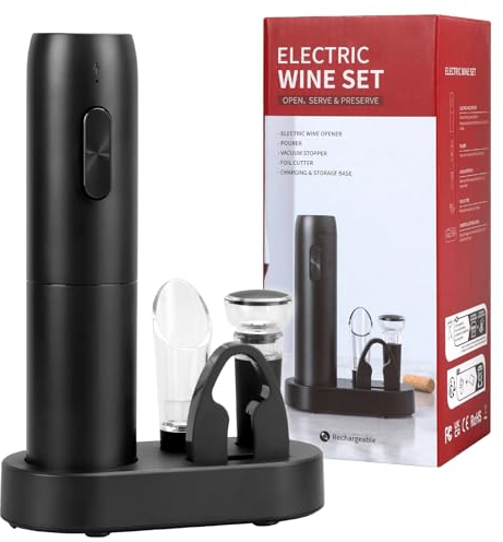 XSpecial Cavatappi Elettrico per Vino Ricaricabile Apribottiglie Elettrico Set Regalo Apri Bottiglia Elettrici Vini 5 In 1 Con Base di Ricarica Taglia Capsule Tappo a Vuoto Versatore
