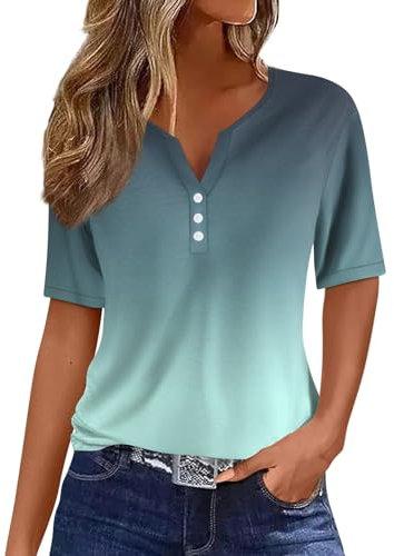 LSAltd Tshirt Damen Blusen Damen Poloshirt Damen Damen-Jacken Tunika Italienische Mode Damen Opus Damenmode Damen Blusen Kurzarm Sommer Blusen & Tuniken Für Damen Bluse Damen Sommer(1-Cyan,L)