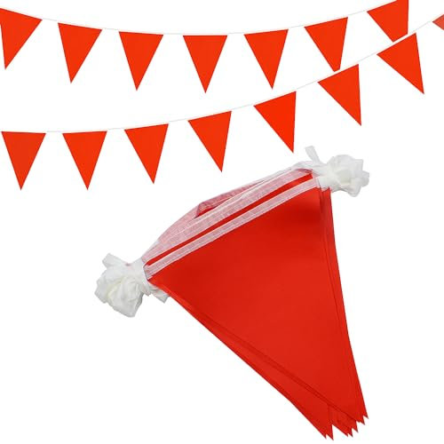 Red Bunting Banner Outdoor Flags - 65.6ft Nylon Fabric Pennant Bunting with 52pcs Triangle Flags Waterproof Reusable Bunting for Garden Birthday Wedding Party Decoration