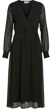 Vila Vifalia V-Neck L/S Midi Dress-Noos Robe, Noir, 46 Femmes