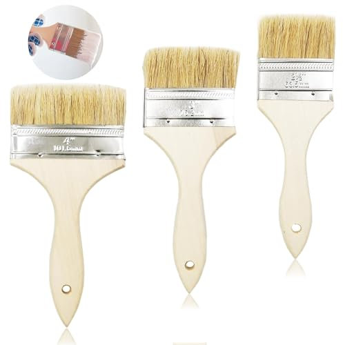 3 Stück Lasurpinsel, Pinselset Pinselkopf 65mm/75mm/100mm, Wandfarbe zum Holz Streichen Fensterrahmenpinsel Hausmalpinsel, Flachpinsel, Lasurpinsel, Lackpinsel für Malerbedarf, zum Streichen, DIY