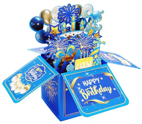 GGTTNRT Pop Up Karte Geburtstag, Geburtstagskarte Frau 3d mit Umschlag, für Familie, Freunden,Kind, Kollegen (Blau)