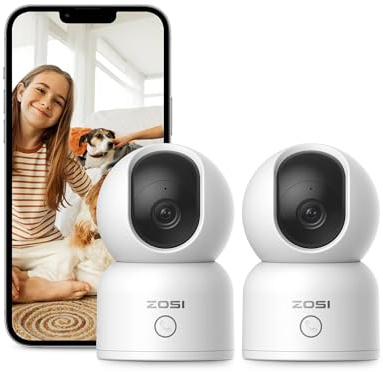 ZOSI 2K Indoor Pan/Tilt Security Camera, 2 Pack 2.4G/5G Dual-Band WiFi Smart Home Cam, 360 Degree Baby Pet Monitor with Phone App,Human Detection,2 Way Audio,Cloud & Memory Card Storage, Plug-in