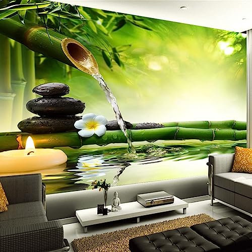 Carta da parati in pietra di bambù verde, per meditazione e meditazione, decorazione per la casa, grande decorazione murale per sala da pranzo e cucina, 430 x 300 cm