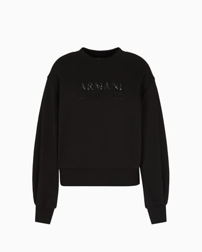 Armani Exchange Women's Cuffed Sleeve Front Logo Round Collar, Felpa, Nero, S, Nero, S