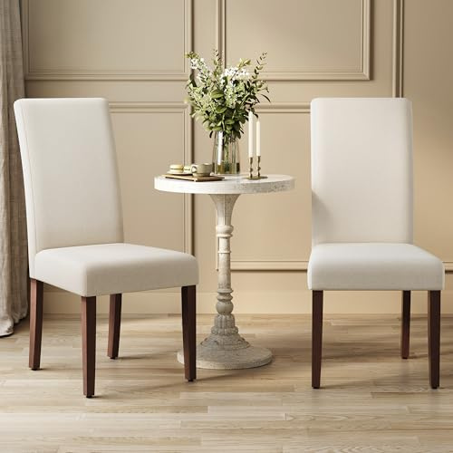 VASAGLE Esszimmerstuhl 2er Set, Küchenstuhl, Parsons-Stuhl, hohe Rückenlehne, für Esszimmer und Küche, Dickes Sitzkissen, 58 x 48 x 99 cm, cremeweiß KDC158W01