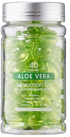 Capsule Di Siero Condizionante Levigante - 40 Pezzi -Trattamento Riparatore per Capelli Secchi E Crespi - Adatto a Donne E Uomini - Siero per Capelli Lucidi, Morbidi E Setosi (Olio di Aloe Vera)