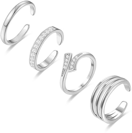 LOFITOR 4 st 14 K guldfyllda fotringar för kvinnor justerbar punkt ring set öppet band enkel klassisk CZ sommar strand fot tå fotring