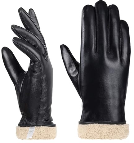 AOOSA Women's Leather Gloves, Soft Fleece Lined (XL)