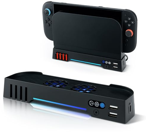 Mcbazel Switch 2 Dock Ventola di Raffreddamento con Luci RGB, Velocità Regolabile a 3 Impostazioni, Supporto per Archiviazione Schede di Gioco, Porte USB per Caricamento per la Console Switch 2