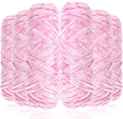 Exquilnova 6 Pack Chunky Yarn for Hand Knitting,Multiple Colors Chenille Yarn for Knitting & Crochet,Soft Chunky Wool for Blankets,Cushion,Scarves,Pet Beds,Bags,Hats,Sweaters(Light Pink)