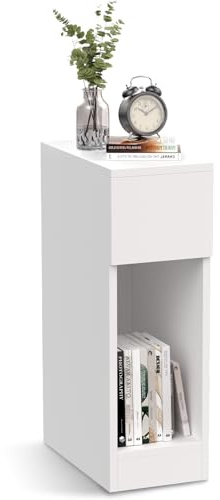 Warmiehomy Side Table with Storage Drawer and Shelf Slim Bedside Table Small Side Table End Table for Small Spaces Nightstand for Bedroom Livingroom Study Toilet,Easy Assembly(20x35x60cm/White)
