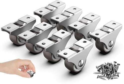 1 Inch Fixed Caster Wheels Low Profile Rubber Casters for Furniture Drawer Storage Bin Silver 8PCS