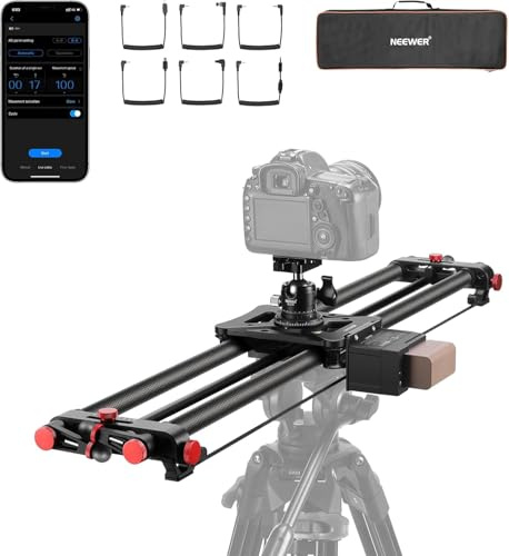 NEEWER 31.5/80cm Motorized Camera Slider, DSLR Carbon Fiber Dolly Rail Slider with App Control, 4400mAh F750 Battery for Time Lapse Photography, Supports Video Mode, NOT Include Charger, ER1