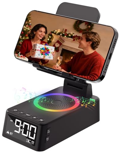 Caulikine Cadeau Homme Enceinte Bluetooth Portable Réveil Support Téléphone